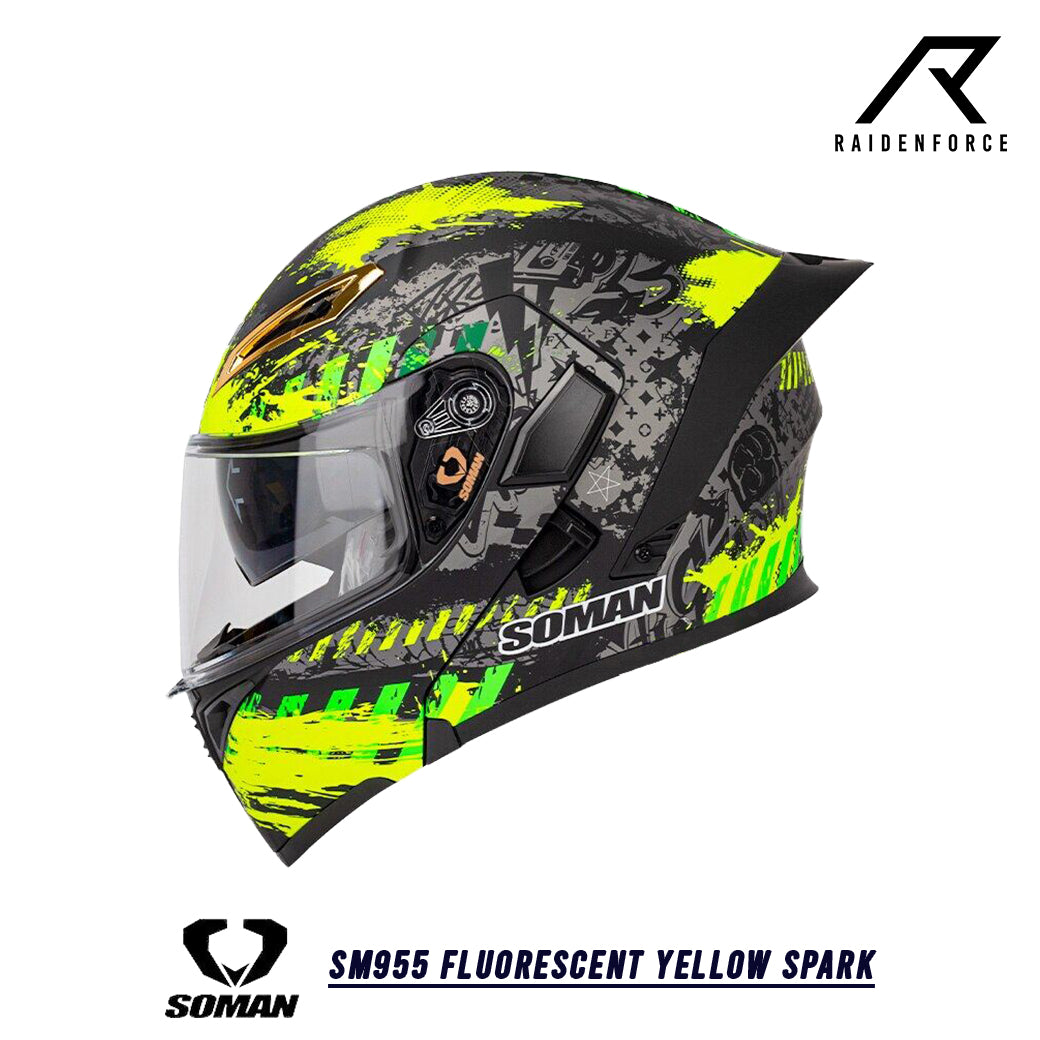 SOMAN Chin-up Helmet - SM955 Fluorescent yellow spark