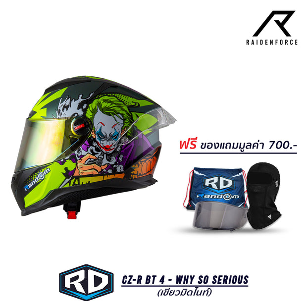 หมวกกันน็อค Random CZ-R BT 4 Why so Serious เขียวมิดไนท์