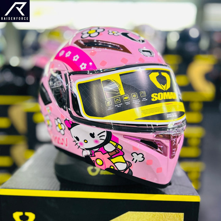 หมวกกันน็อค SOMAN - SM955  Cute Cat Pro  ชมพู
