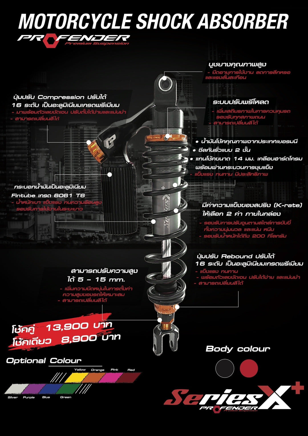 โช้ค PROFENDER X-Series Plus Forza350/ADV350 สีดำ