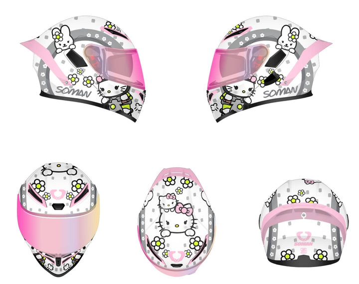 หมวกกันน็อค SOMAN - SM955  Cute Cat Pro  ขาว/ชมพู