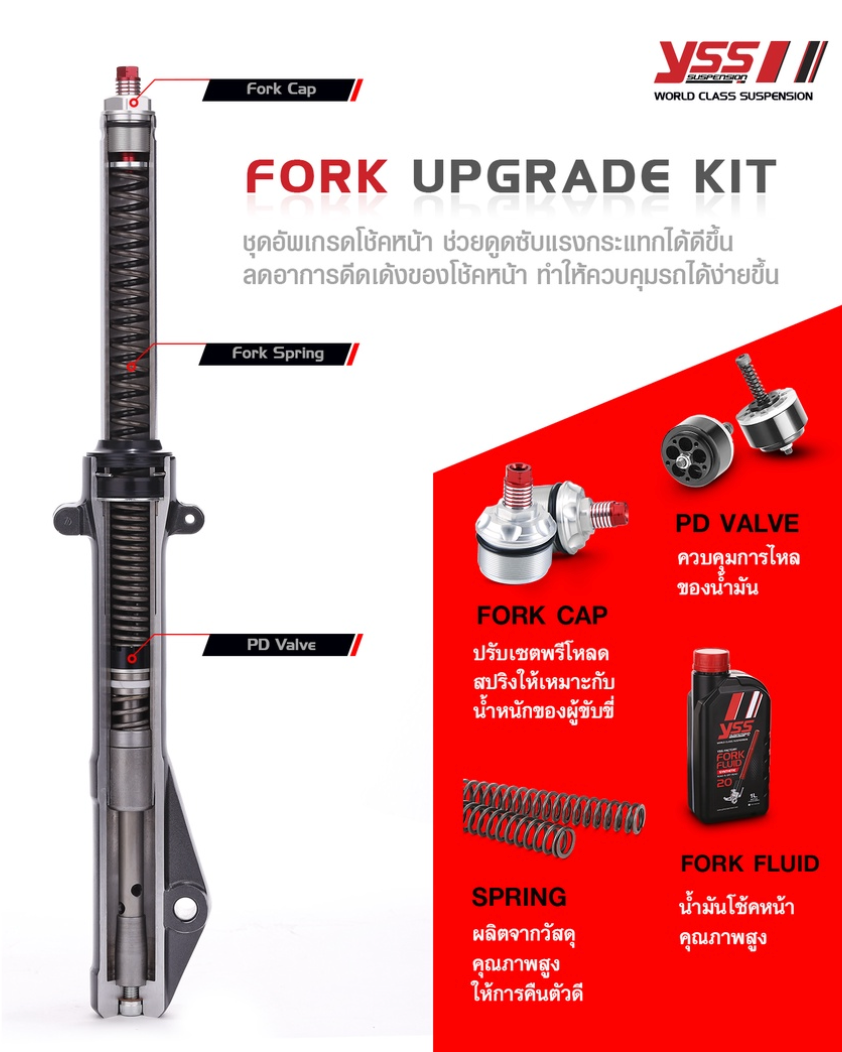 Front shock upgrade kit YSS Fork Upgrade Kit Honda CBR250R/CBR300R'11-18
