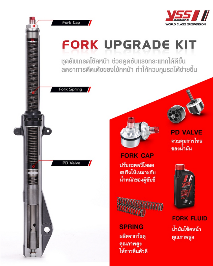 Front shock upgrade kit YSS Fork Upgrade Kit Honda PCX150i'18