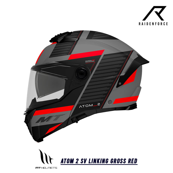 หมวกกันน็อคยกคาง MT Atom 2 SV LINKING Gross Red