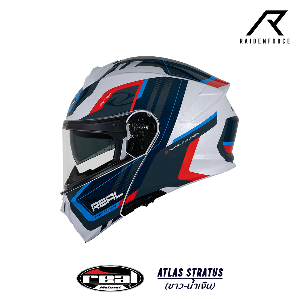 หมวกกันน็อค Real Helmet Atlas STRATUS สีขาว/น้ำเงิน