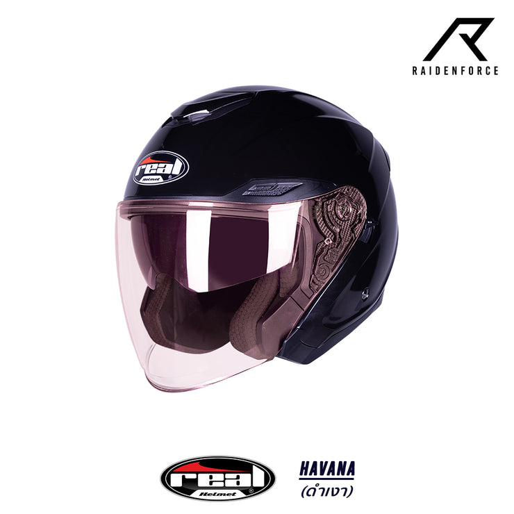 หมวกกันน็อค Real Helmets Havana สีดำเงา